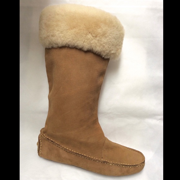 Dexter Tan Camel Shearling Sheepskin Boots Brown Suede Leather Winter Snow Boots - Picture 4 of 13